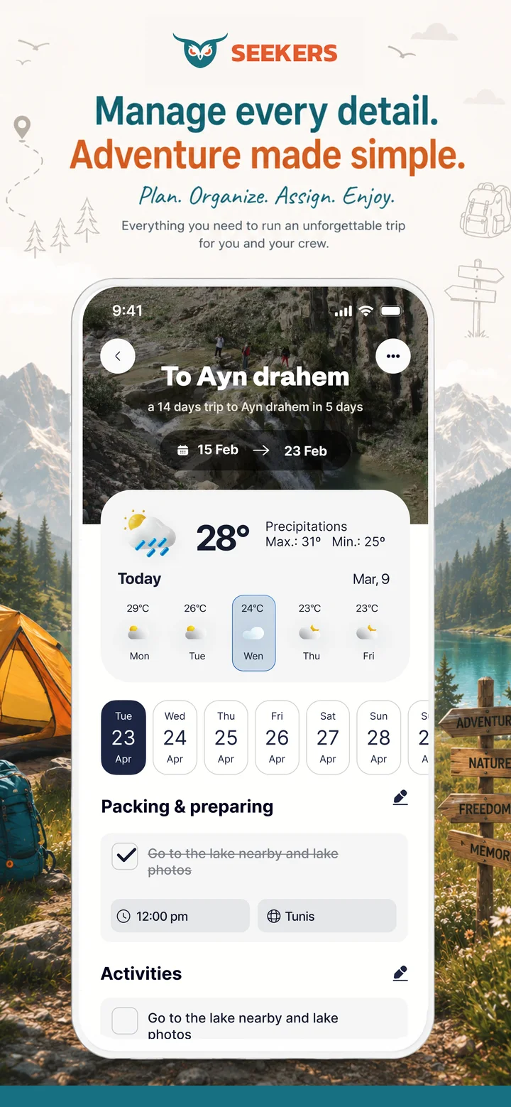 Manage every detail: weather, packing and activities